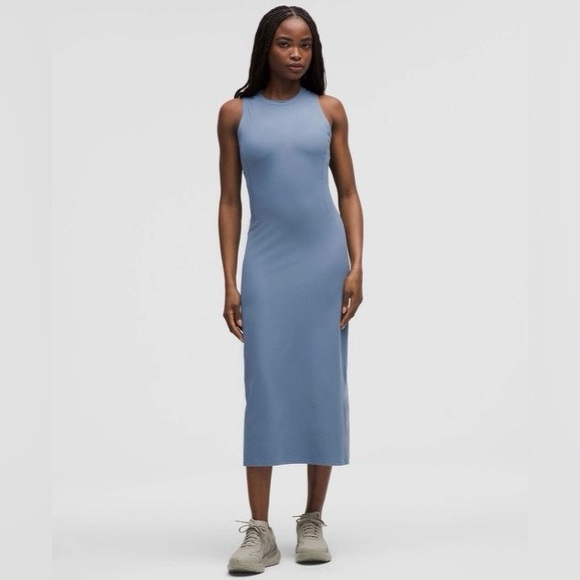 lululemon athletica Dresses & Skirts - Lululemon All Aligned Ribbed Midi Dress Washed Denim Size 12 Blue